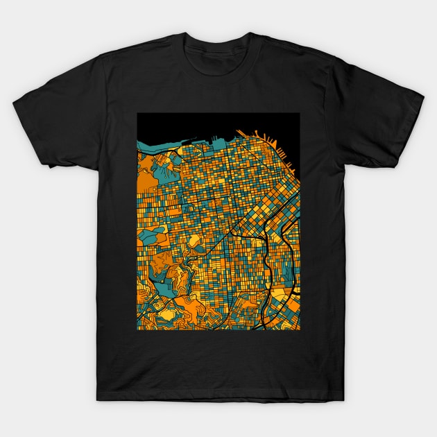 San Francisco Map Pattern in Orange & Teal T-Shirt by PatternMaps